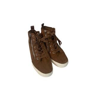 Steve Madden Tan Leather High Top Side Zip Lace Up Sneakers Women Sz 6